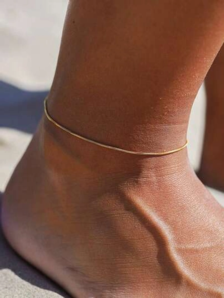 1pc Minimalism Round Snake Chain Stainless Steel Ankle 18k Gold Plated Waterproof Ankle Chain Summer Jewelry For Women Daily Wearing