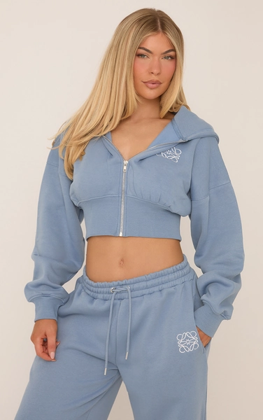 Swirl Graphic Detail Cropped Hoodie In Blue