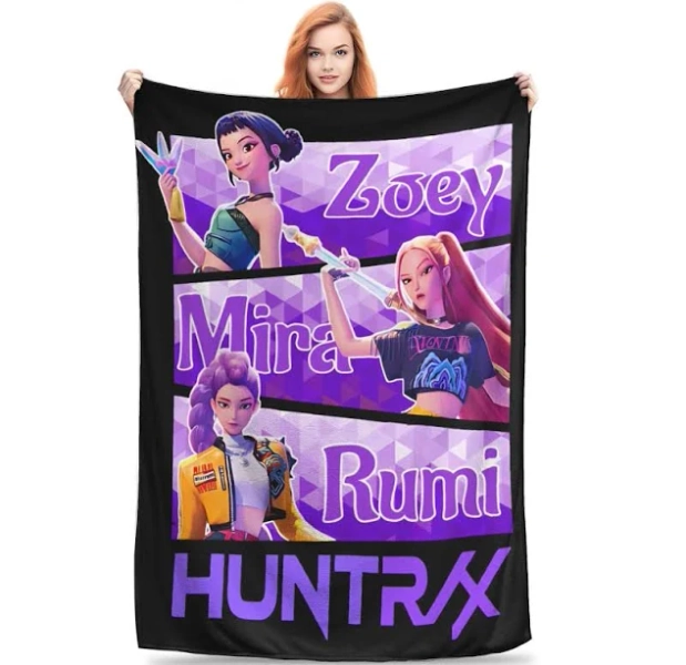 Viral TikTok "Huntrx Zoey Mira Rumi" Cartoon Heroine Flannel Blanket - Super Soft Cozy Throw for Bedroom/Living Room, Trendy Animated Girl Group
