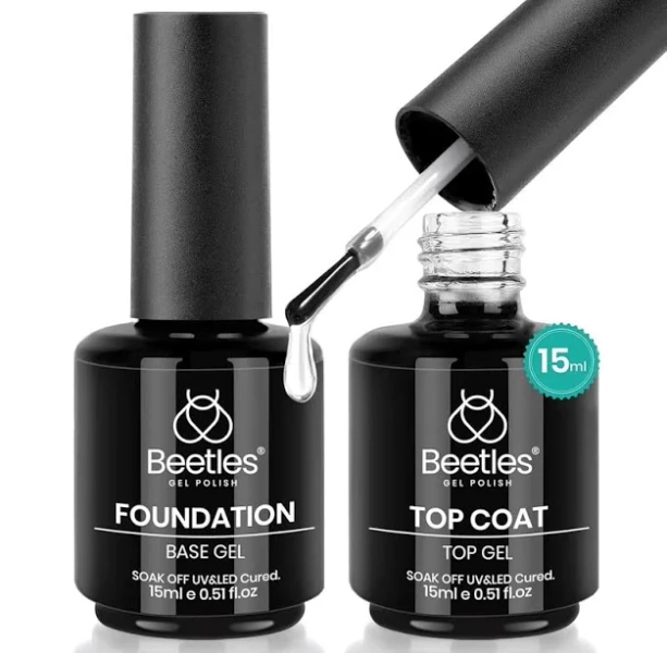 Beetles 2 Pcs 15ml No Wipe Gel Top Coat and Base Coat Set