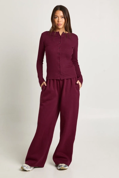 Rib Button Through Long Sleeve Top Tracksuit