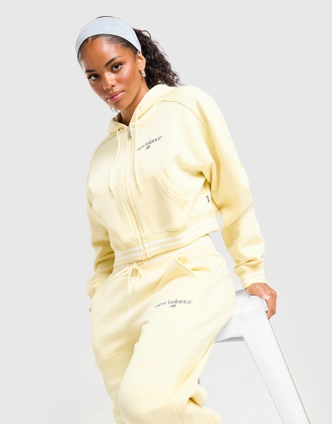 New Balance Cropped Ribbed Full Zip Hoodie