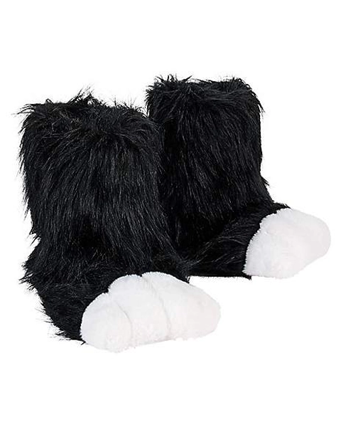 Black Furry Paw Slippers