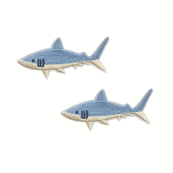 Set of 2 Shark Emblems, Perfect for Shark Enthusiasts, Can Be Ironed Or Sewn Onto Clothing, Embroidered Patches Ideal for Jackets, T-Shirts, And Bags