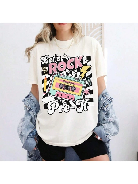 Pre-K Teacher Shirt, Preschool T-Shirt, , Pre K, Checker Retro Tee, Back To School, Cassette Tape, Let's Rock, Teacher Gift