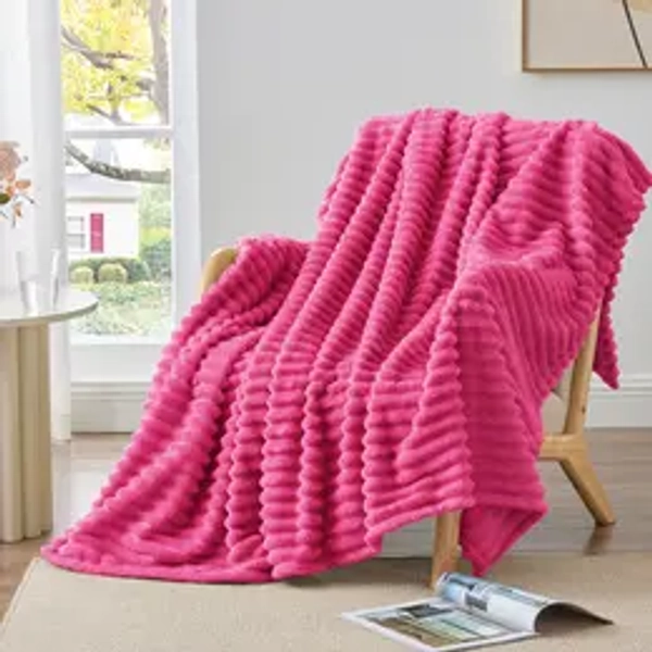DealsForYouDays - BEDELITE Fleece Throw Blanket, 300 GSM Super Soft Blanket, 3D Stripe Texture Fluffy Blanket, Throw Blanket for Couch, Sofa, Bed, Living Room, Home Decor, All Seasons, Decorative, Gift Idea