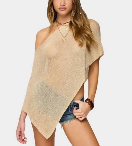 Edikted Women's Azalia Asymmetric Knit Poncho