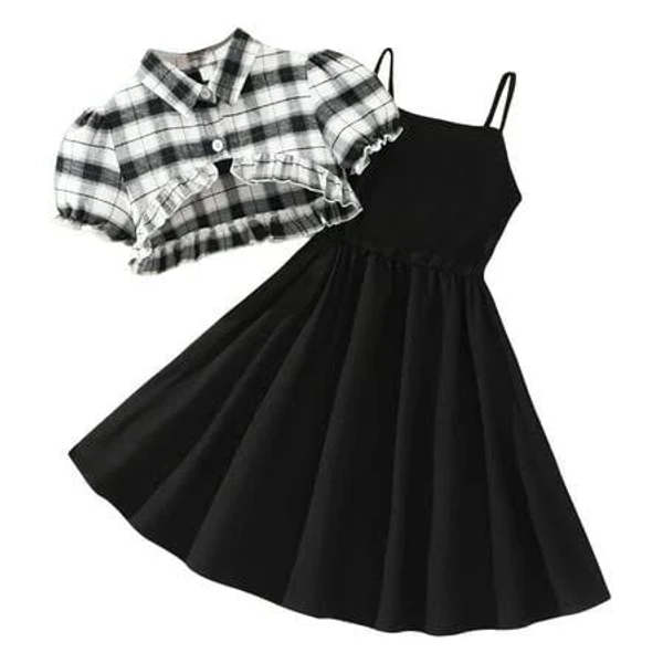 Zhuashum Girls' Casual Plaid Cut Short Shirt Halter Dress