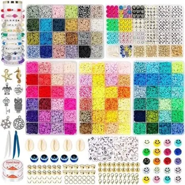 14400pcs Clay Beads for Bracelets Making Kit, 96 Colors 5 Boxes Heishi Beads, Flat Charms with Letter, Smiley Faces for Crafts, Women's, Size: One
