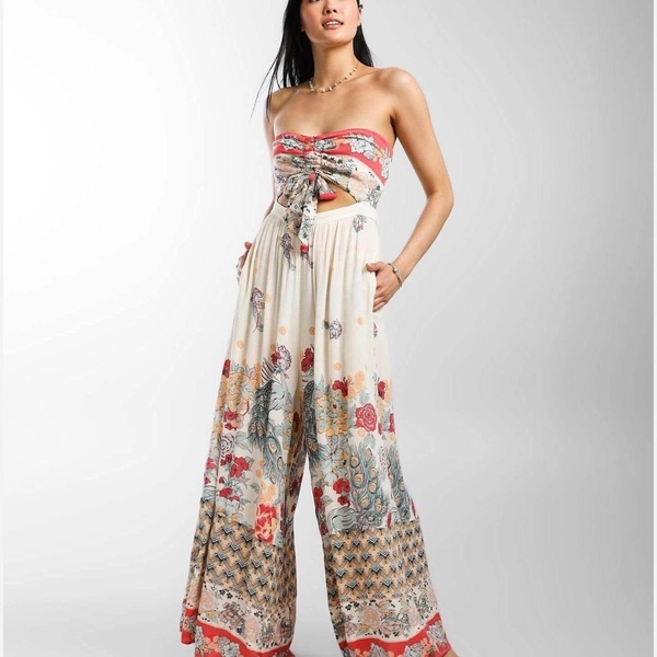 Free People Floral Peacock Strapless Cutout Jumpsuit...
