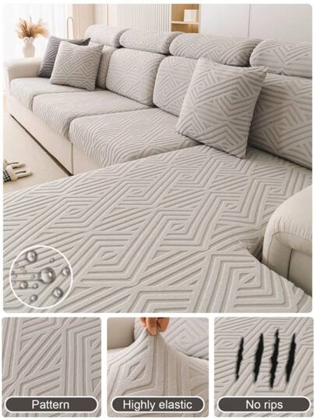 1pc Stretch Sofa Slipcover, Pets Friendly, Jacquard Dust-Proof Couch Covers, Furniture Protector Fuzzy Non Slip Sofa Cover, For Bedroom Office Living Room Decor, For Cats, Pets Home Decor