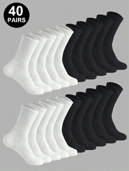1/10/20/40 Pairs Black White Winter Socks For Women, Fashion Soft Comfortable Breathable Outdoor Sports Running Compression Knee Socks, Business Casual Vacation Dress Socks, Back To School Socks, Halloween Christmas Xmas Gift
