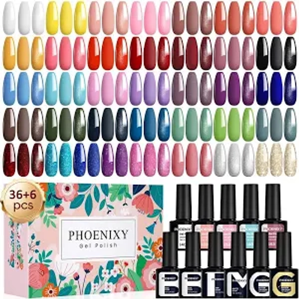 Phoenixy Gel Nail Polish - 36 Colours UV Soak-off Gel Nail Polish Set Nails Polishes with Base and Top Matte Coat Gifts for Women