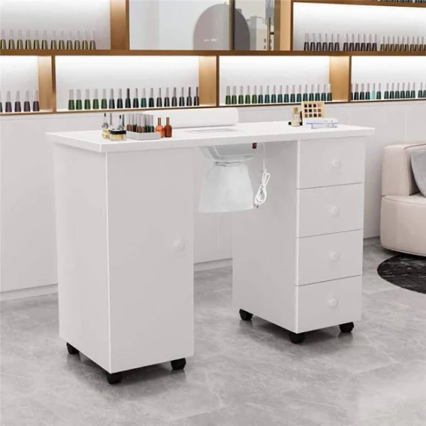 Karl Home 42.5 in. Rectangular White MDF 4-Drawer Manicure Table Nail Desk Cabinet Doors Electric