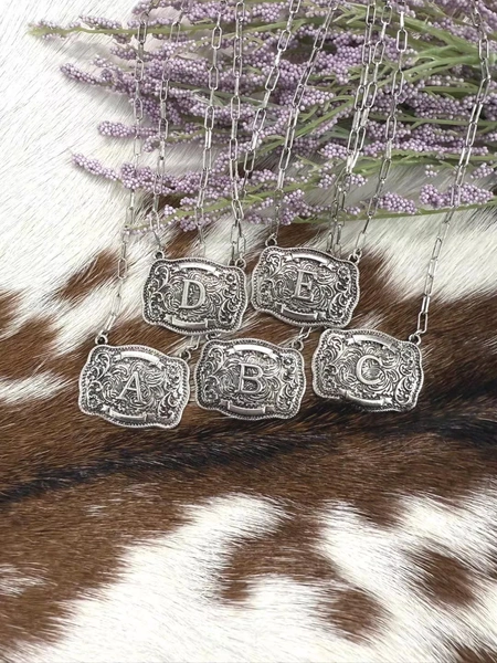 WESTERN INITIAL NECKLACE I Western Belt Buckle Monogram Necklace
