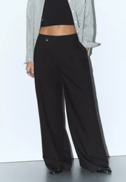 CASUAL STRIPED WITH CROSSOVER  - Pantalon classique - black