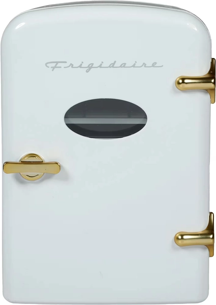 9-Can Retro Mini Fridge Cooler - White and Gold