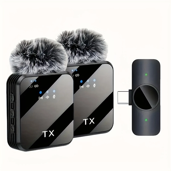 A Professional Wireless Lavalier Microphone Featuring Smart Noise Reduction, an Omnidirectional Condenser Mic, And a Windproof Pom-Pom. This 2-In-1 Wireless Lavalier Mic Is Ideal for Capturing Content Such As Live Streams, Interviews