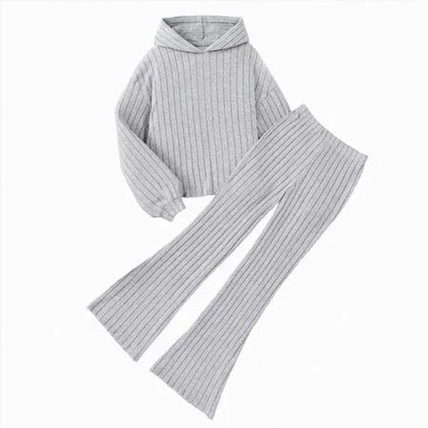 Wxfazcvu Girls' Clothing Sets Ribbed Fall Outfits Soft Pullover Hoodie with Flared Pants