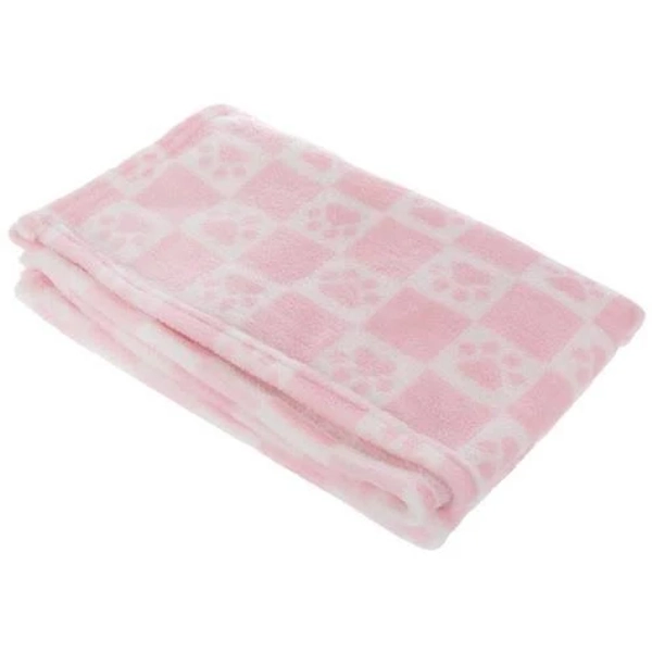 Pink Checkered & Paw Print Pet Blanket