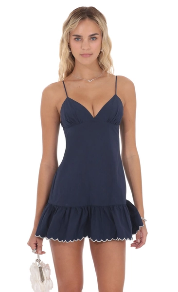 Scallop Ruffle Dress in Navy | LUCY IN THE SKY