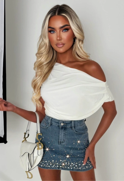 Coming For You Mid Blue Stretch Denim Embellished Skirt - 6