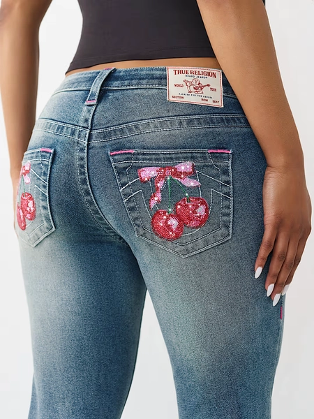 BILLIE MID RISE CRYSTAL CHERRY STRAIGHT JEAN - LIGHT WASH | True Religion