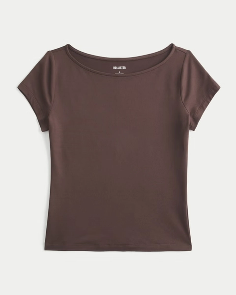 Soft Seamless Fabric Slash-Neck Top
