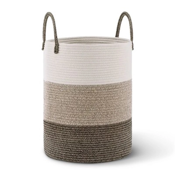 Cheer Collection Large Cotton Rope Laundry Hamper with Handles – Tall Woven Basket for Clothes, Toys, Blankets - 3 Tone Tan