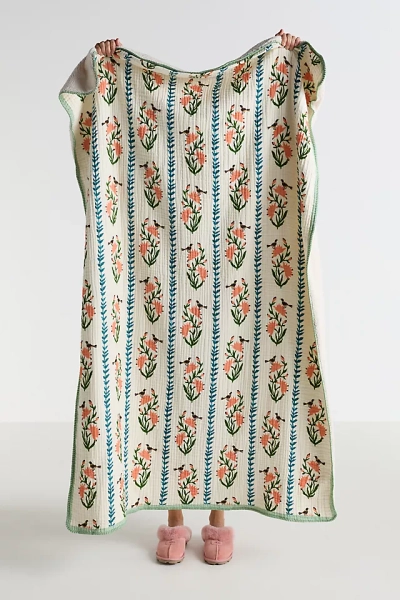 Gauze Cotton Sherpa Floral Printed Throw Blanket