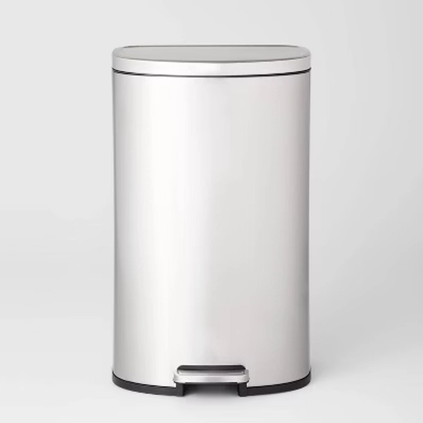 45L D Shape Step Trash Can - Brightroom™: Stainless Steel, 13 Gallon, Kitchen Garbage Can, Smooth Finish, Indoor Use