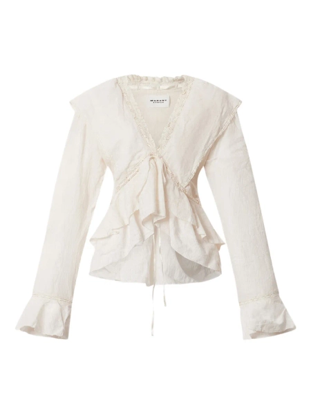 MARANT ÉTOILE Damienne Ruffled Lace Blouse | Neutrals | FARFETCH