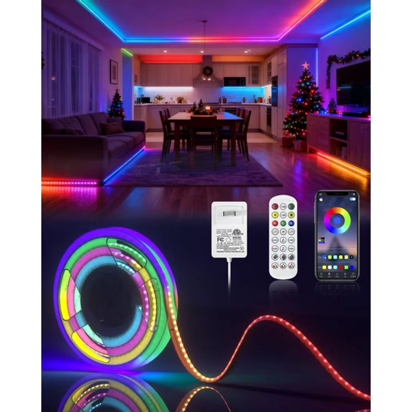 Beatineon 16.4ft COB RGB LED Strip Lights, 2100 LEDs High Density with Tuya App & Remote Control, Music Sync, Indoor Light Strip for Bedroom, Kitchen, Home Decor