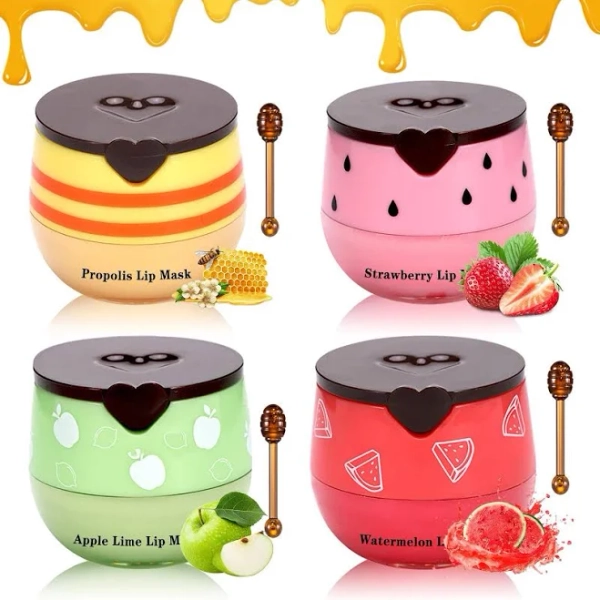 Aoazxbb 4 Pcs Bee Lip Balm Honey Pot,honey