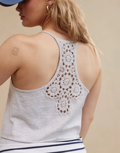 Aerie Summer House Crochet Back Cropped Tank Top
