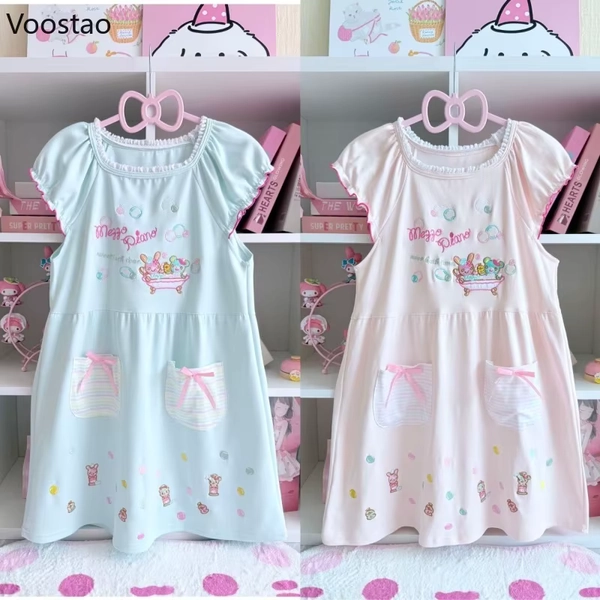 Japanese Kawaii Lolita Style Dress Women Sweet Cartoon Bunny Bear Embroidery Party Mini Dress Korean Female Y2k Princess Dresses - AliExpress 200000345