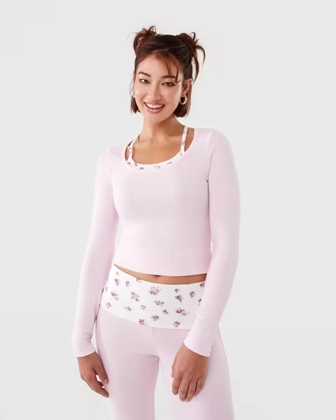 Long Sleeve Double Layer Top Bllet Pink Size 10