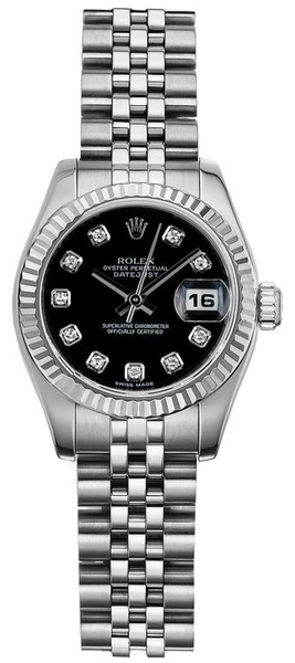 Rolex Women's New Style Steel Datejust with Factory Black Diamond Dial