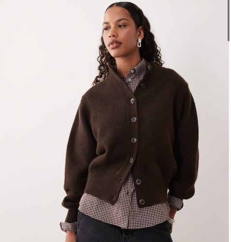 ASOS DESIGN funnel neck cardigan in brown