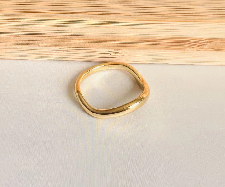 18K Gold Plated Wave Ring: Minimalist Stackable Eternity Band