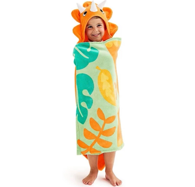The Big One Kids Dino Hooded Bath Wrap, Orange Dino
