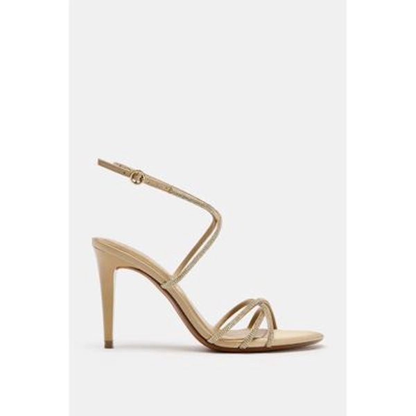 Zara - Sparkly Heeled Sandals - Beige - 9 - Woman
