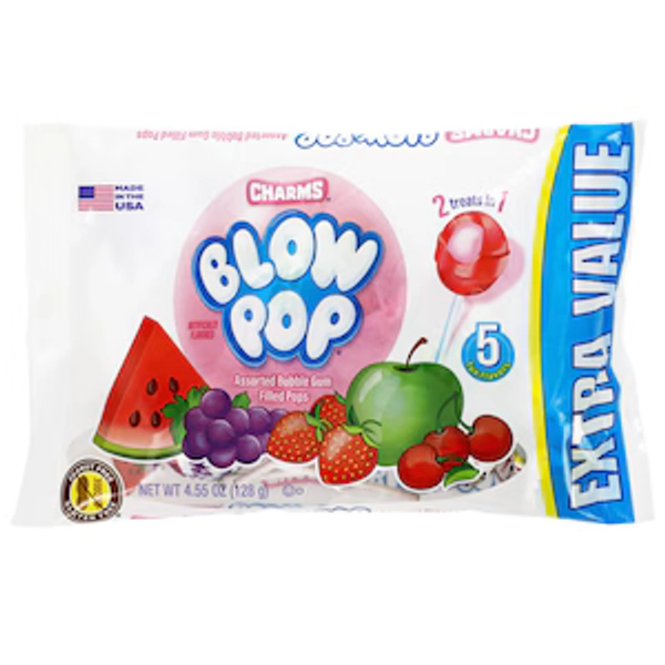 Charms Blow Pops Bubblegum-Filled Lollipops, 4.55-oz.