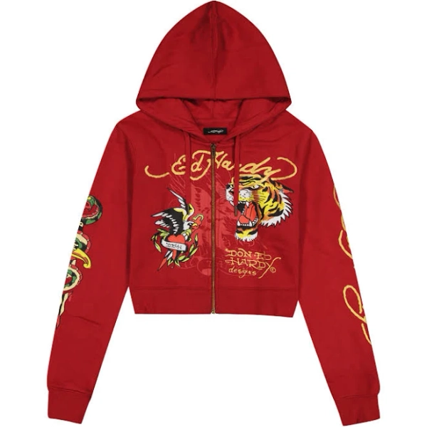 Ed Hardy Women's Eagle Tiger Cropped Soft Fleece Hoodie