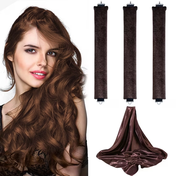 FACEGA 3 Pcs Hair Rollers Heatless Hair Curler for All Hair Types with Silk Scarf Lazy Rollers Hair Curlers at Night or Day Brown