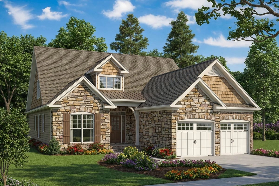 Plan 59776ND: Stone and Cedar with Bonus Level