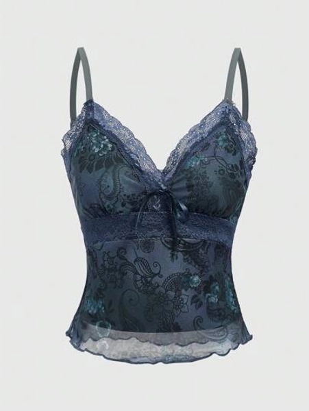 ROMWE Fairycore Ladies' Solid Color Simple Daily Lace Camisole Cami Top - Size L