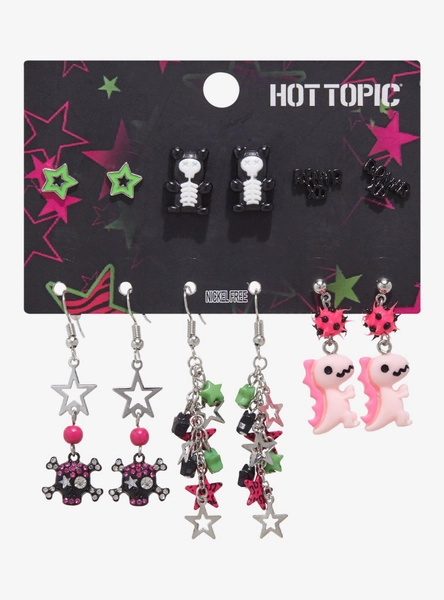 Pink & Green Dinosaur Star Earring Set