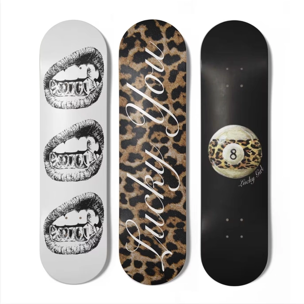 Y2K Leopard Print Skateboard Wall Art Set of 3, Trendy Retro Girl Bedroom Dorm Decor, Cool Girl Apartment Aesthetic Ball Grillz Poster Print