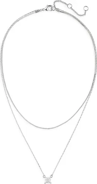 CZ Pendant Layered Chain Necklace